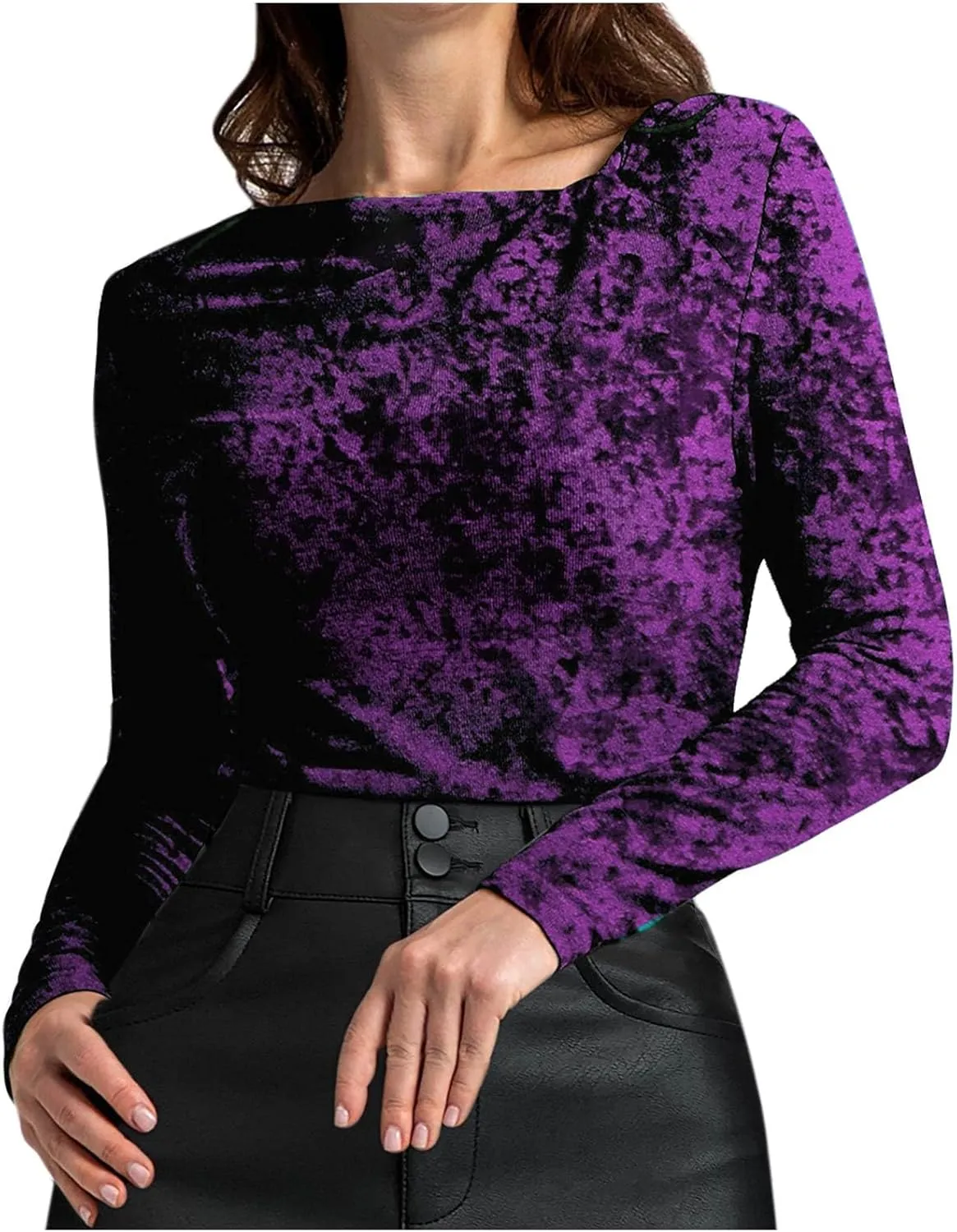 Women's Party Velvet Tops Long Sleeve Slim Fitted T-Shirt Solid V Neck Dressy Work Shirts Velour Blouses