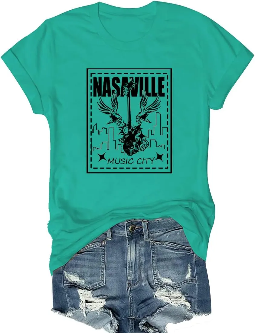 Womens T Shirts Nasaville Concert Country Music Shirt Rock Band Vintage Tee Summer Short Sleeve Graphic Tops