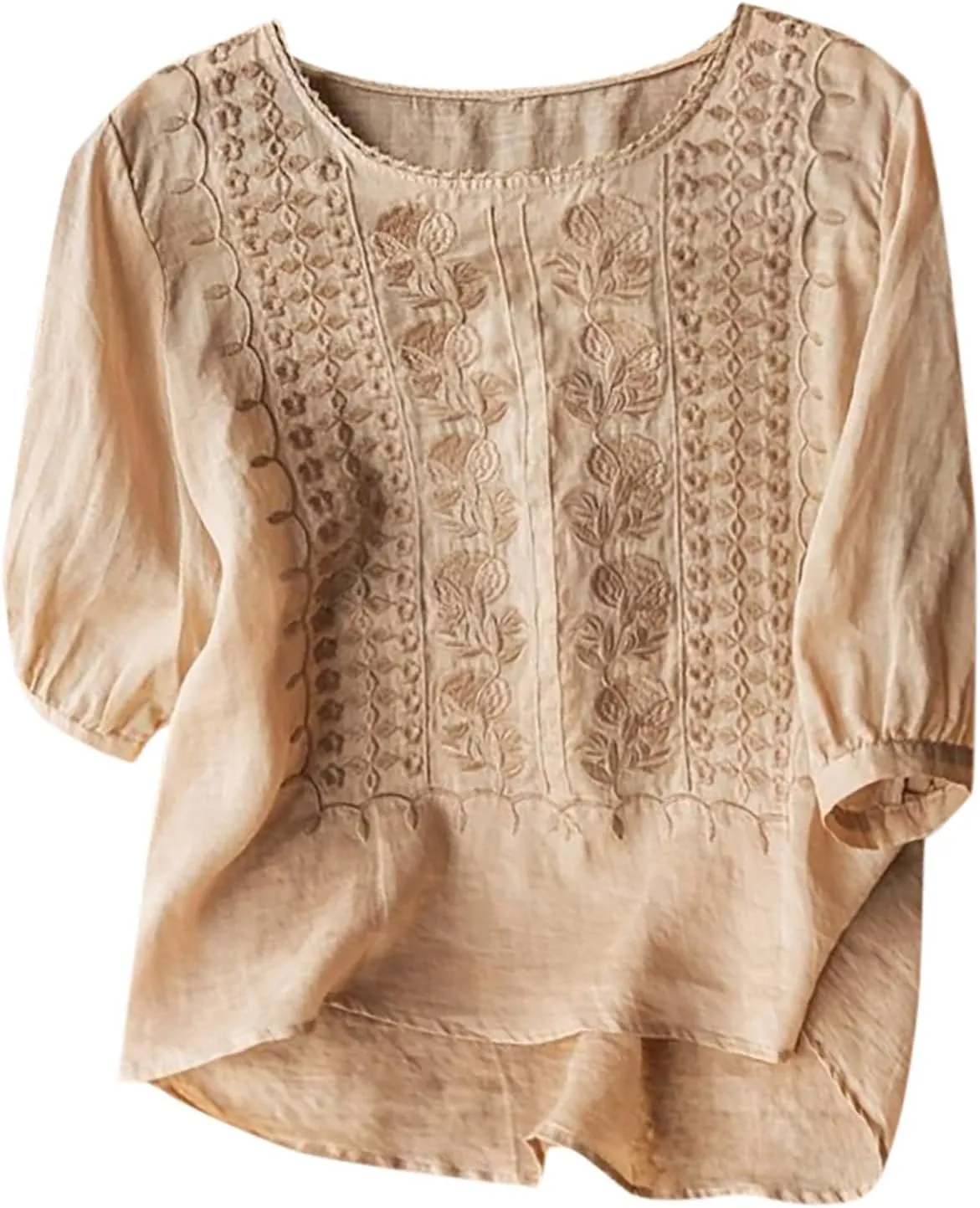 Womens Tops 2025 3/4 Sleeve Tunic Tops Casual Peplum Flowy Shirts Oversized Linen Boho Blouses Beach Vacation Blouse