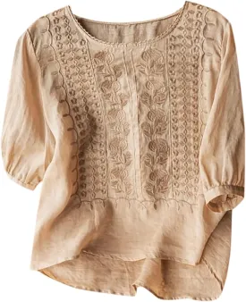 Womens Tops 2025 3/4 Sleeve Tunic Tops Casual Peplum Flowy Shirts Oversized Linen Boho Blouses Beach Vacation Blouse