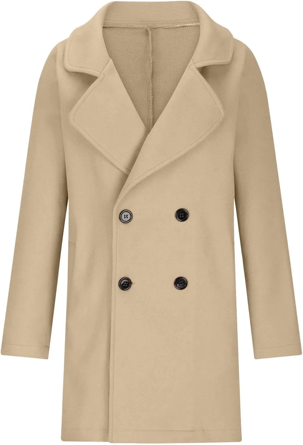 Womens Wool Blend Coat Double Breasted Long Trench Coat Elegant Notch Lapel Work Office Comfy Slim Fit Jackets