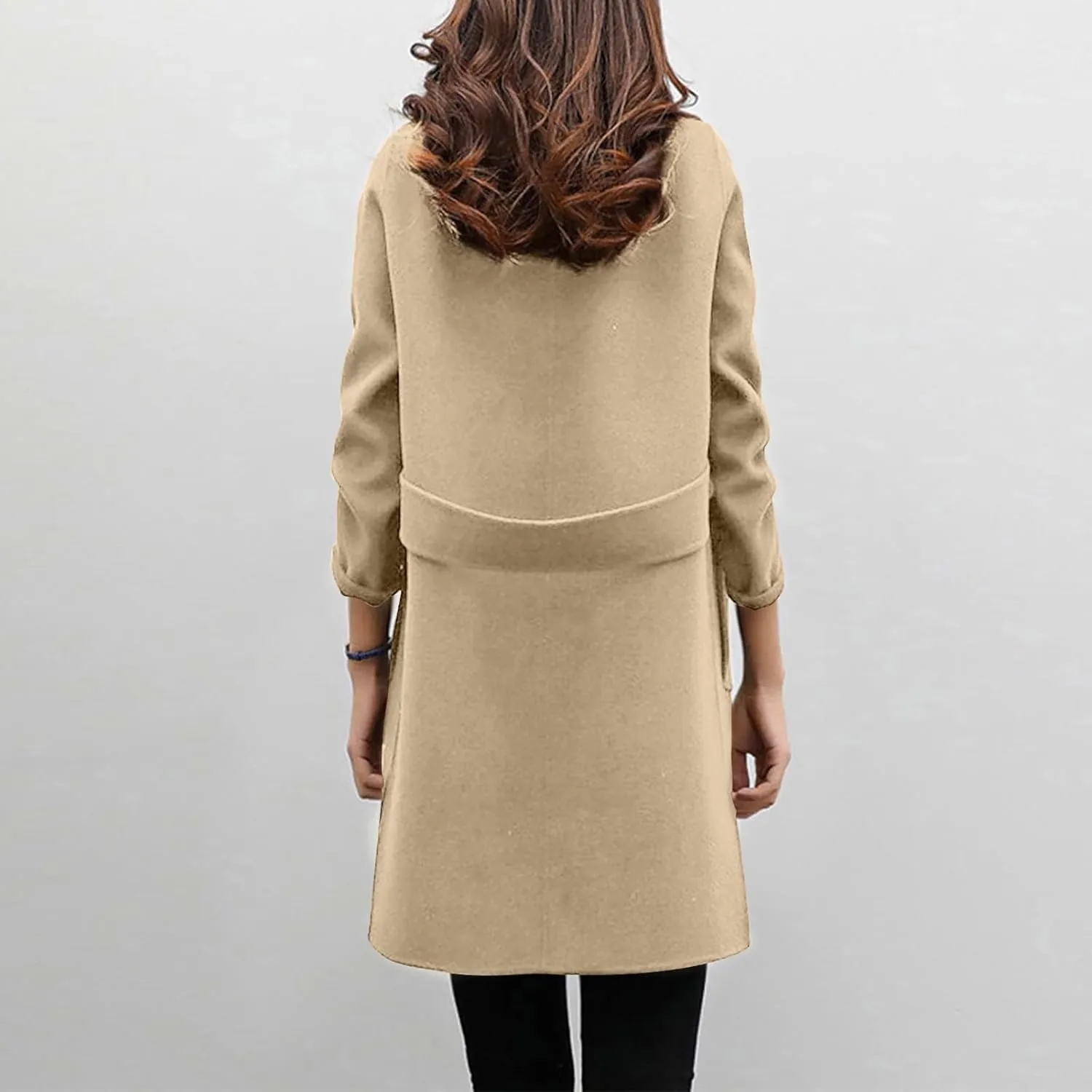 Womens Wool Blend Coat Double Breasted Long Trench Coat Elegant Notch Lapel Work Office Comfy Slim Fit Jackets