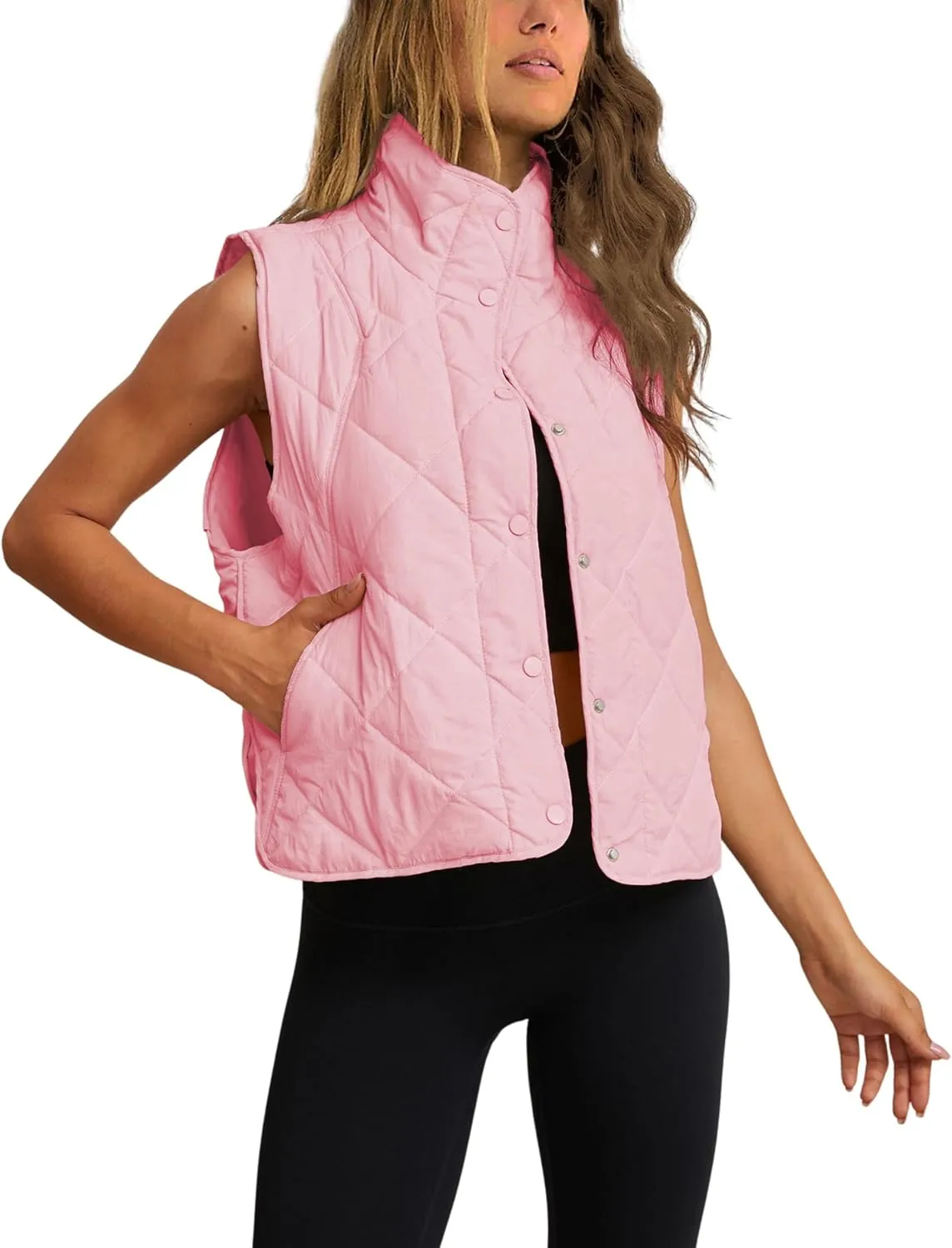 Zhiyouni Women's Quilted Puffer Vest Stand Collar Lightweight Button Down Padded Gilet with Pockets