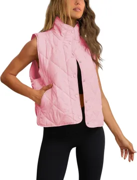 Zhiyouni Women's Quilted Puffer Vest Stand Collar Lightweight Button Down Padded Gilet with Pockets